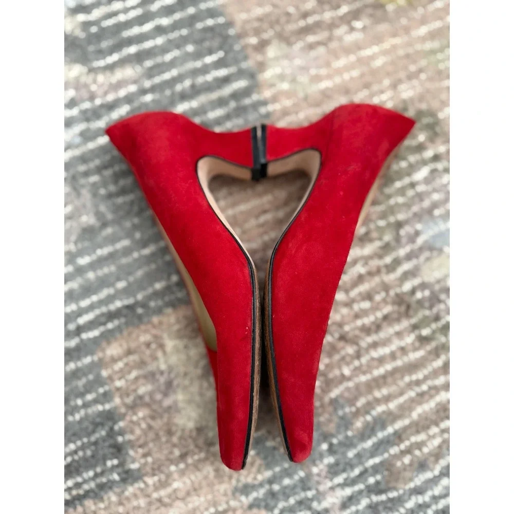 Classiques Entier Red Suede Pumps 7C Made in Italy Leather Vintage Heels